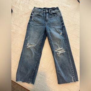 Judy Blue Distressed Blue Women's Wide Leg Cropped Jeans